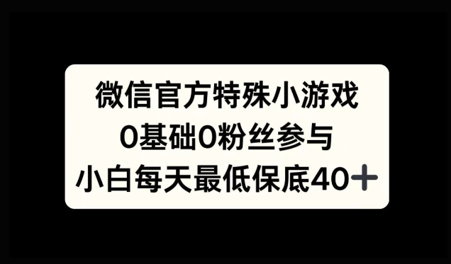 微信官方特定小游戏，0基础0粉丝，小白上手每天最少保底40+-众创网