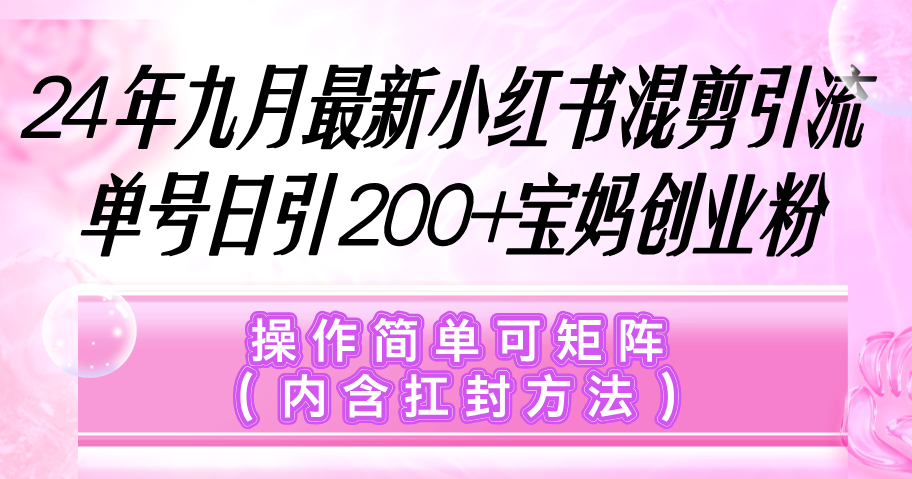 （12530期）小红书混剪引流，单号日引200+宝妈创业粉，操作简单可矩阵（内含扛封…-众创网