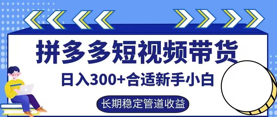 拼多多短视频带货日入300+有长期稳定被动收益，合适新手小白【揭秘】-众创网