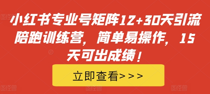 小红书专业号矩阵12+30天引流陪跑训练营，简单易操作，15天可出成绩!-众创网