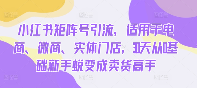 小红书矩阵号引流，适用于电商、微商、实体门店，30天从0基础新手蜕变成卖货高手-众创网