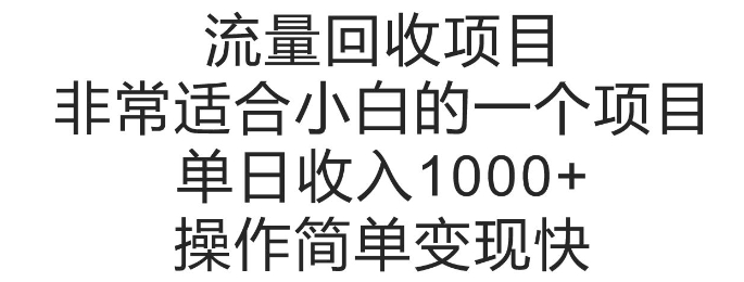 流量回收项目，非常适合小白的一个项目单日收入多张，操作简单变现快-众创网