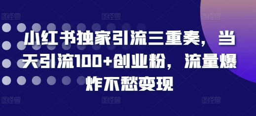 小红书独家引流三重奏，当天引流100+创业粉，流量爆炸不愁变现【揭秘】-众创网