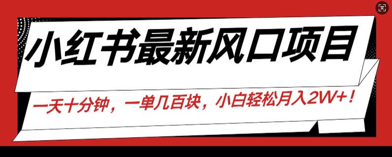 小红书最新风口项目，一天只用10分钟，一单几百块，小白简单无脑操作!-众创网