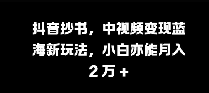 抖音抄书，中视频变现蓝海新玩法，小白亦能月入 过W【揭秘】-众创网