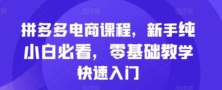 拼多多电商课程，新手纯小白必看，零基础教学快速入门-众创网