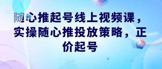 随心推起号线上视频课，实操随心推投放策略，正价起号-众创网