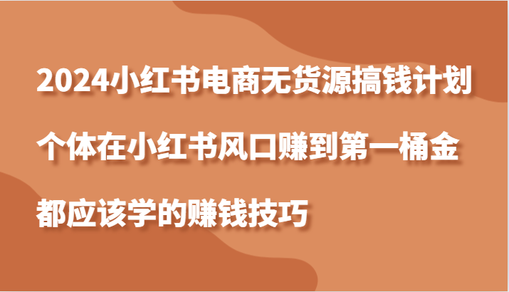 2024小红书电商无货源搞钱计划，个体在小红书风口赚到第一桶金应该学的赚钱技巧-众创网