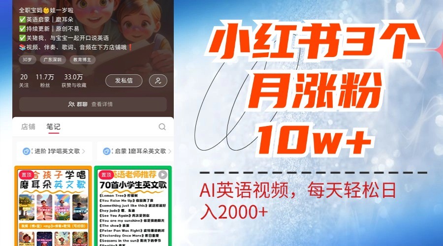 小红书三个月涨粉10W，AI英语视频0成本制作，每天轻松日入2000+-众创网