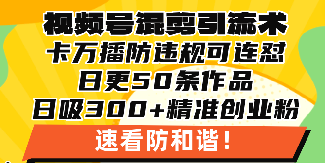 （13400期）视频号混剪引流技术，500万播放引流17000创业粉，操作简单当天学会-众创网