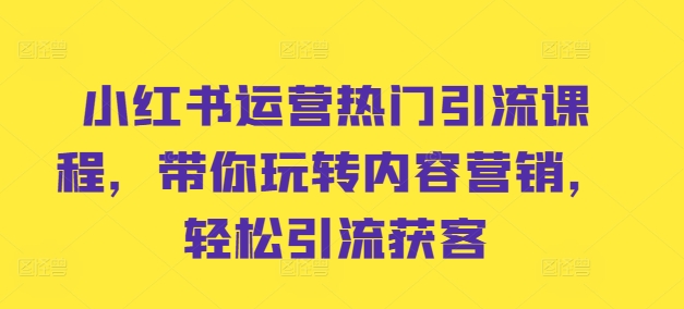 小红书运营热门引流课程，带你玩转内容营销，轻松引流获客-众创网