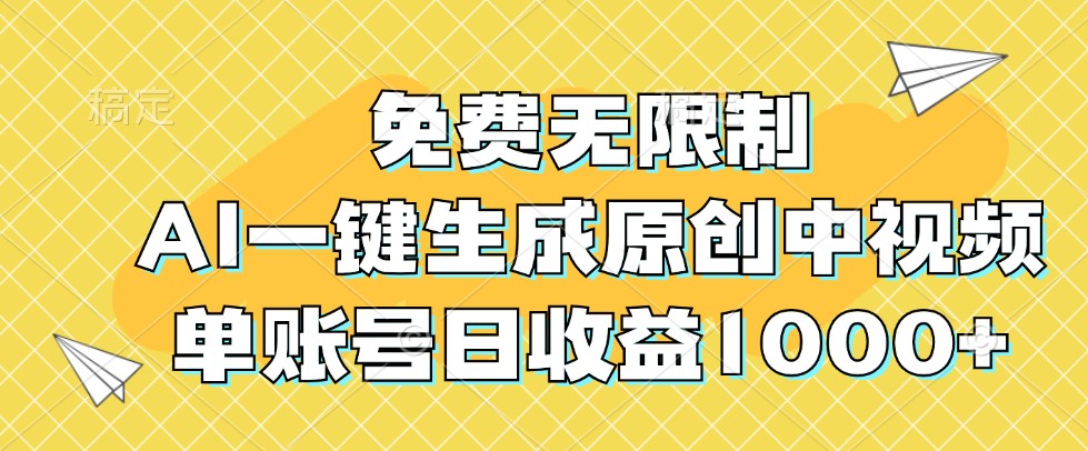 免费无限制，AI一键生成原创中视频，单账号日收益1000+-众创网