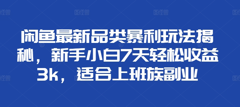 闲鱼最新品类暴利玩法揭秘，新手小白7天轻松收益3k，适合上班族副业-众创网