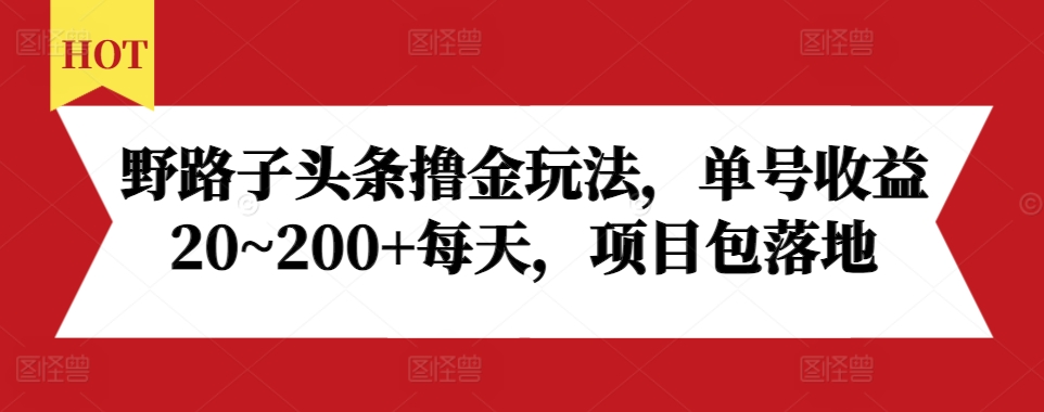 野路子头条撸金玩法，单号收益20~200+每天，项目包落地-众创网