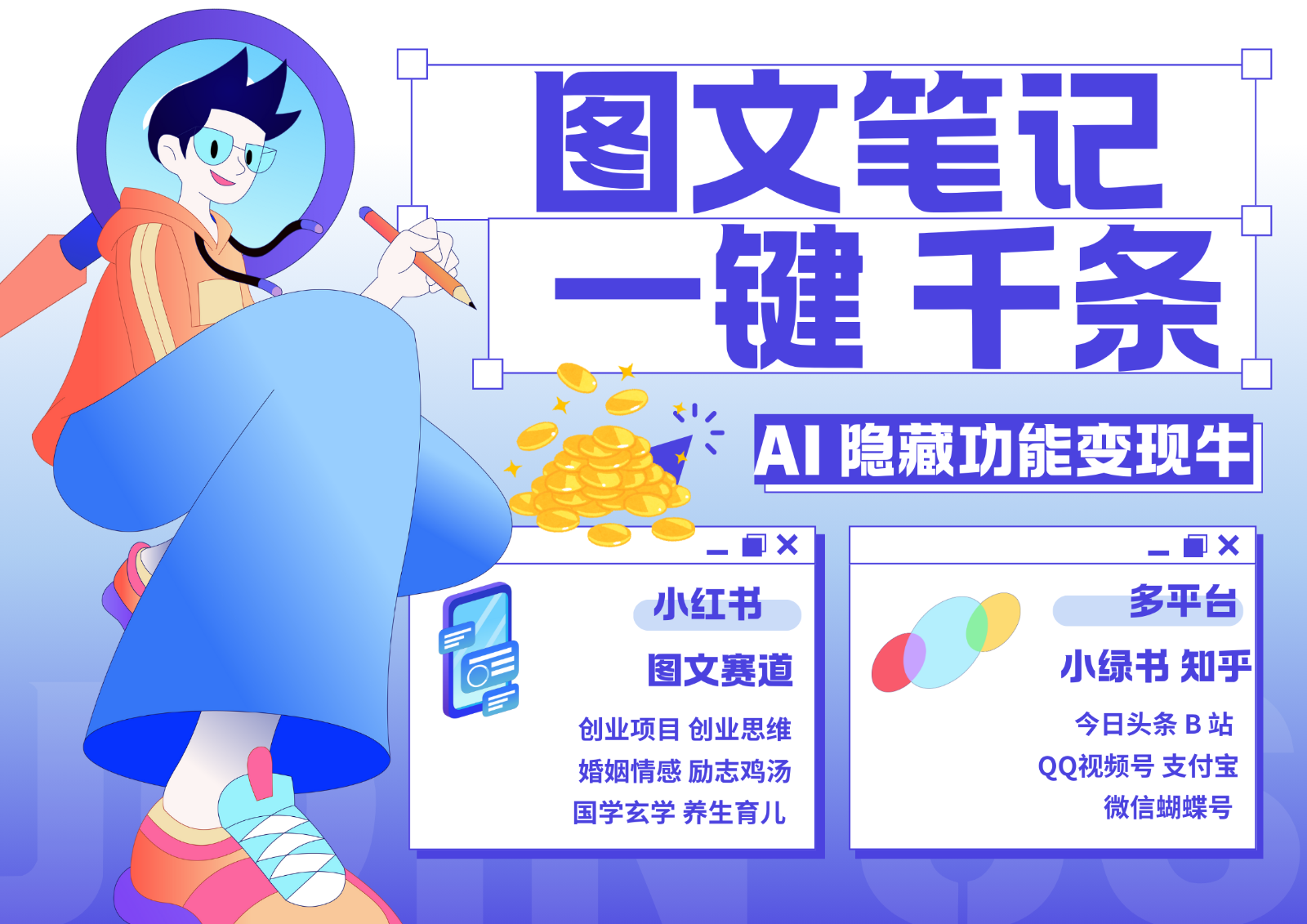 1键生成数千条图文 创业国学 秒生笔记 小红书小绿书图文 轻松引流 变现30000+-众创网