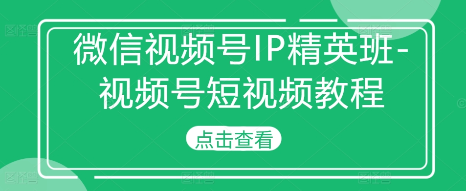 微信视频号IP精英班-视频号短视频教程-众创网