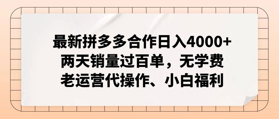 （12869期）拼多多最新合作日入4000+两天销量过百单，无学费、老运营代操作、小白福利-众创网