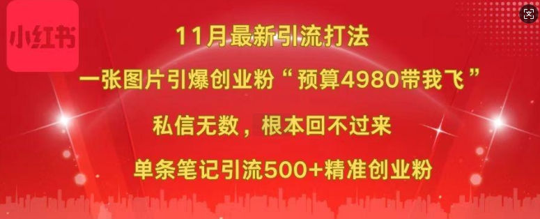 小红书11月最新图片打粉，一张图片引爆创业粉，“预算4980带我飞”，单条引流500+精准创业粉-众创网