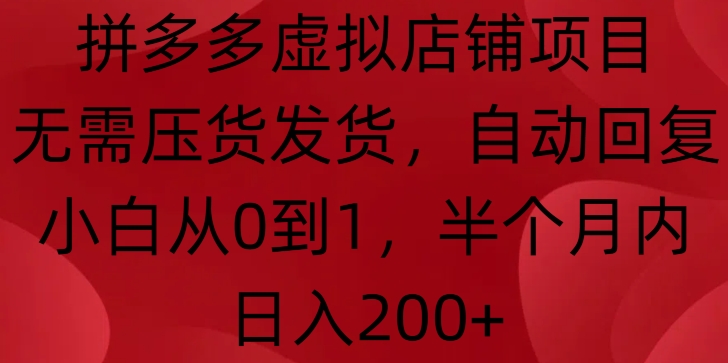 拼多多虚拟店铺项目，无需压货发货，自动回复，小白从0到1，半个月内日入200+【揭秘】-众创网