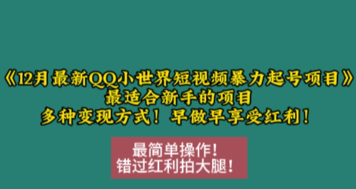 12月最新QQ小世界短视频暴力起号项目，最适合新手的项目，多种变现方式-众创网