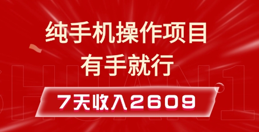 纯手机操作的小项目，有手就能做，7天收入2609+实操教程【揭秘】-众创网