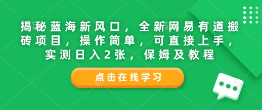 揭秘蓝海新风口，全新网易有道搬砖项目，操作简单，可直接上手，实测日入2张，保姆及教程-众创网