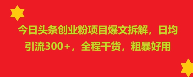 今日头条创业粉项目爆文拆解，日均引流300+，全程干货，粗暴好用-众创网