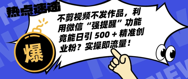 不剪视频不发作品，视频号私信日引 500 + 精准创业粉?实操即流量!-众创网