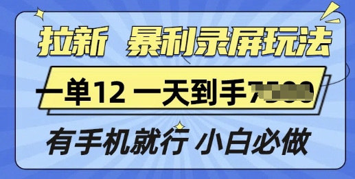 拉新暴利录屏玩法，一单12块，有手机就行，小白必做-众创网