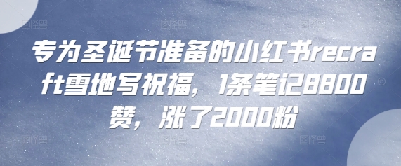 专为圣诞节准备的小红书recraft雪地写祝福，1条笔记8800赞，涨了2000粉-众创网