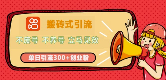 快手搬砖式引流，不废号，不养号，立马见效，单日引流300+精准创业粉-众创网