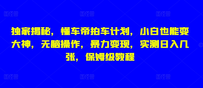 独家揭秘，懂车帝拍车计划，小白也能变大神，无脑操作，暴力变现，实测日入几张，保姆级教程-众创网