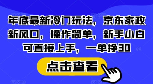 年底最新冷门玩法，京东家政新风口，操作简单，新手小白可直接上手，一单挣30【揭秘】-众创网