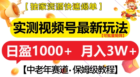 实测视频号最新玩法，中老年赛道，独家资源，月入过W+【揭秘】-众创网