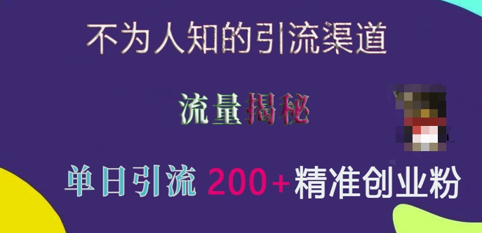 不为人知的引流渠道，流量揭秘，实测单日引流200+精准创业粉【揭秘】-众创网