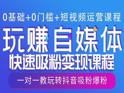 0基础+0门槛+短视频运营课程，玩赚自媒体快速吸粉变现课程，一对一教玩转抖音吸粉爆粉-众创网