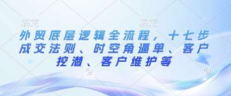 外贸底层逻辑全流程，十七步成交法则、时空角逼单、客户挖潜、客户维护等-众创网