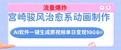 宫崎骏风治愈系动画制作，AI软件一键生成原创视频流量爆炸，单日变现多张，详细实操流程-众创网