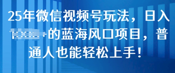 25年微信视频号玩法，日入几张的蓝海风口项目，普通人也能轻松上手!-众创网