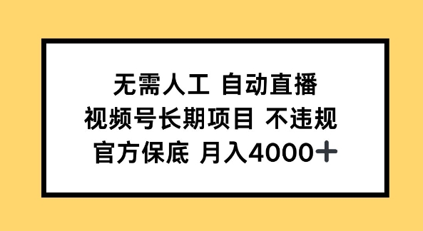 无需人工自动直播，视频号长期项目 不违规，官方保底月入4k左右-众创网