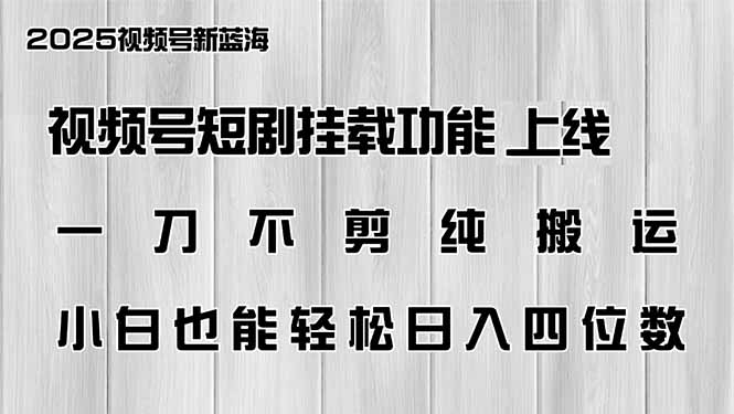 （14310期）视频号短剧挂载功能上线，一刀不剪纯搬运，小白也能轻松日入四位数-众创网