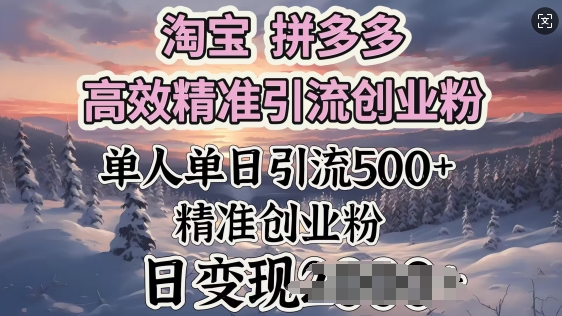 淘宝拼多多高效精准引流创业粉，单人单日引流500+创业粉，日变现多张-众创网