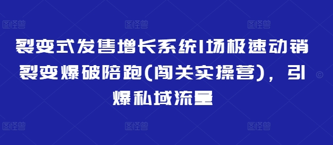 裂变式发售增长系统1场极速动销裂变爆破陪跑(闯关实操营)，引爆私域流量-众创网