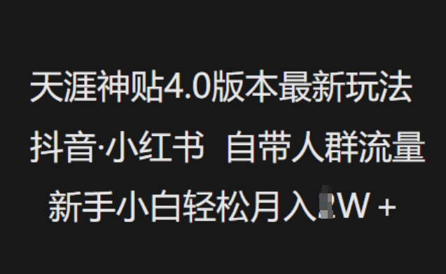 天涯神贴4.0版本最新玩法，抖音·小红书自带人群流量，新手小白轻松月入过W-众创网