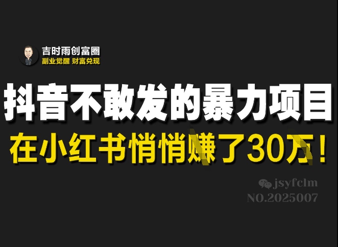 抖音不敢发的暴利项目，在小红书悄悄挣了30W-众创网