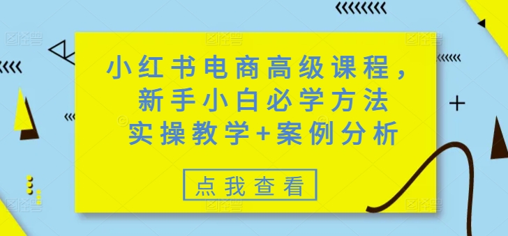 小红书电商高级课程，新手小白必学方法，实操教学+案例分析-众创网