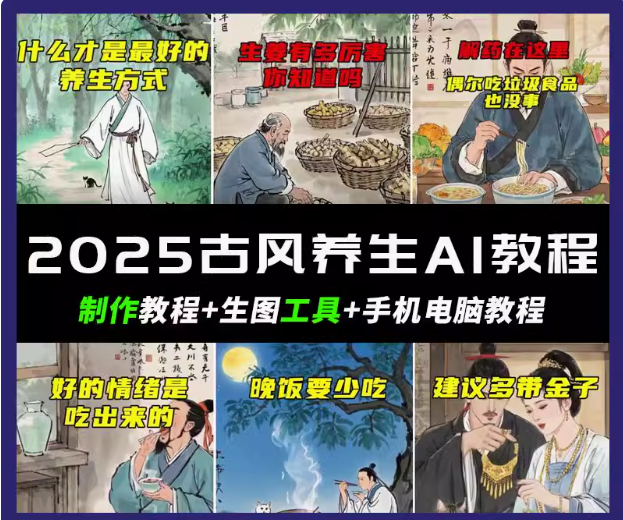 抖音AI古风养生视频教程日入五张 轻松涨粉 10W+-众创网