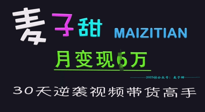 麦子甜30天逆袭视频带货高手，单月变现6W加特训营-众创网