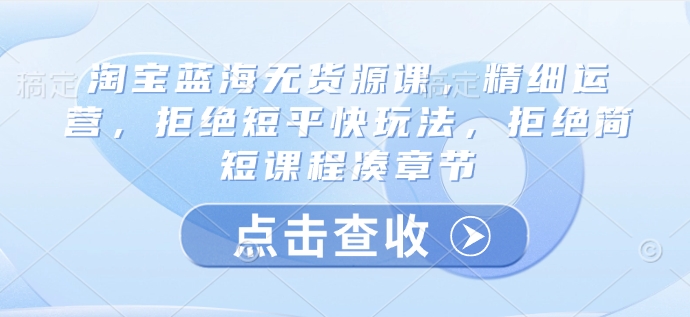 淘宝蓝海无货源课，精细运营，拒绝短平快玩法，拒绝简短课程凑章节-众创网